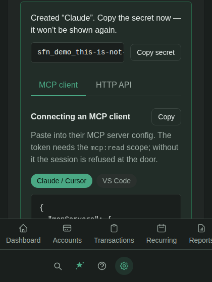 A still from a short recording of a read-only access token being created for an AI app.