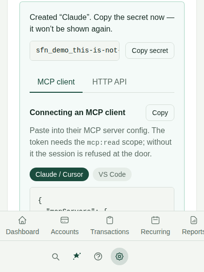 A still from a short recording of a read-only access token being created for an AI app.
